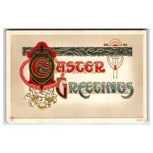 Antique Embossed Easter Greetings Postcard Art Nouveau Gold Accents
